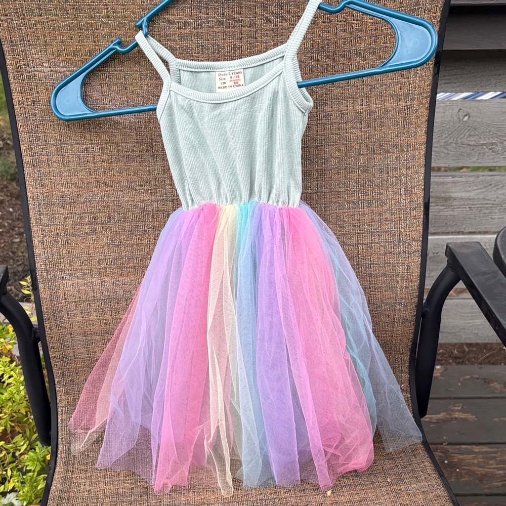 NWOT Dudu Cream Rainbow dress 9-12 months